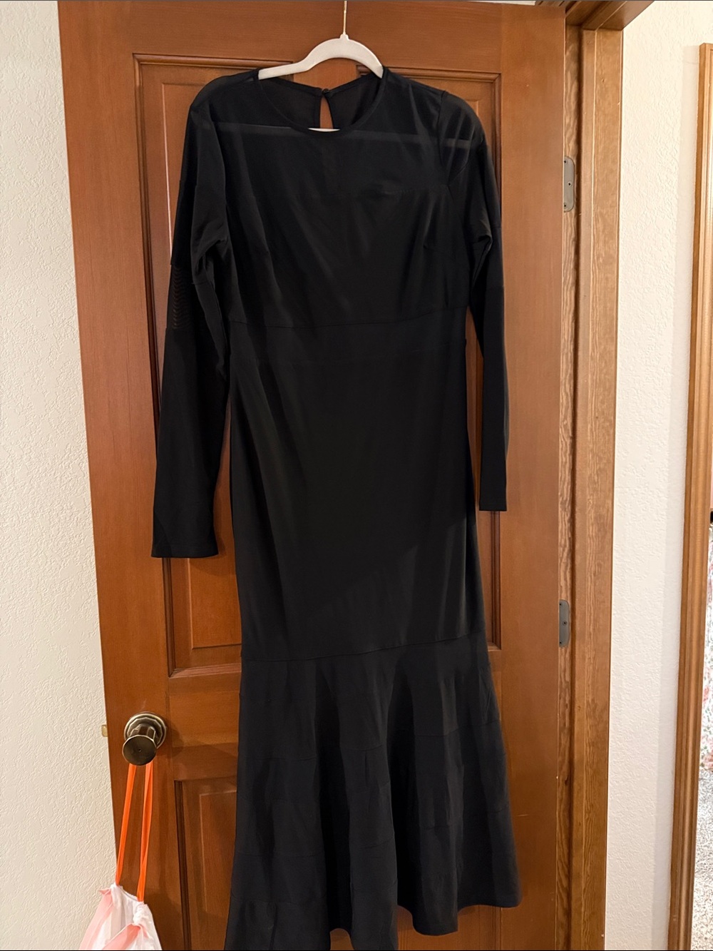 Vici Black Long Sleeve Mermaid Hem Dress with sheer stripe cutouts